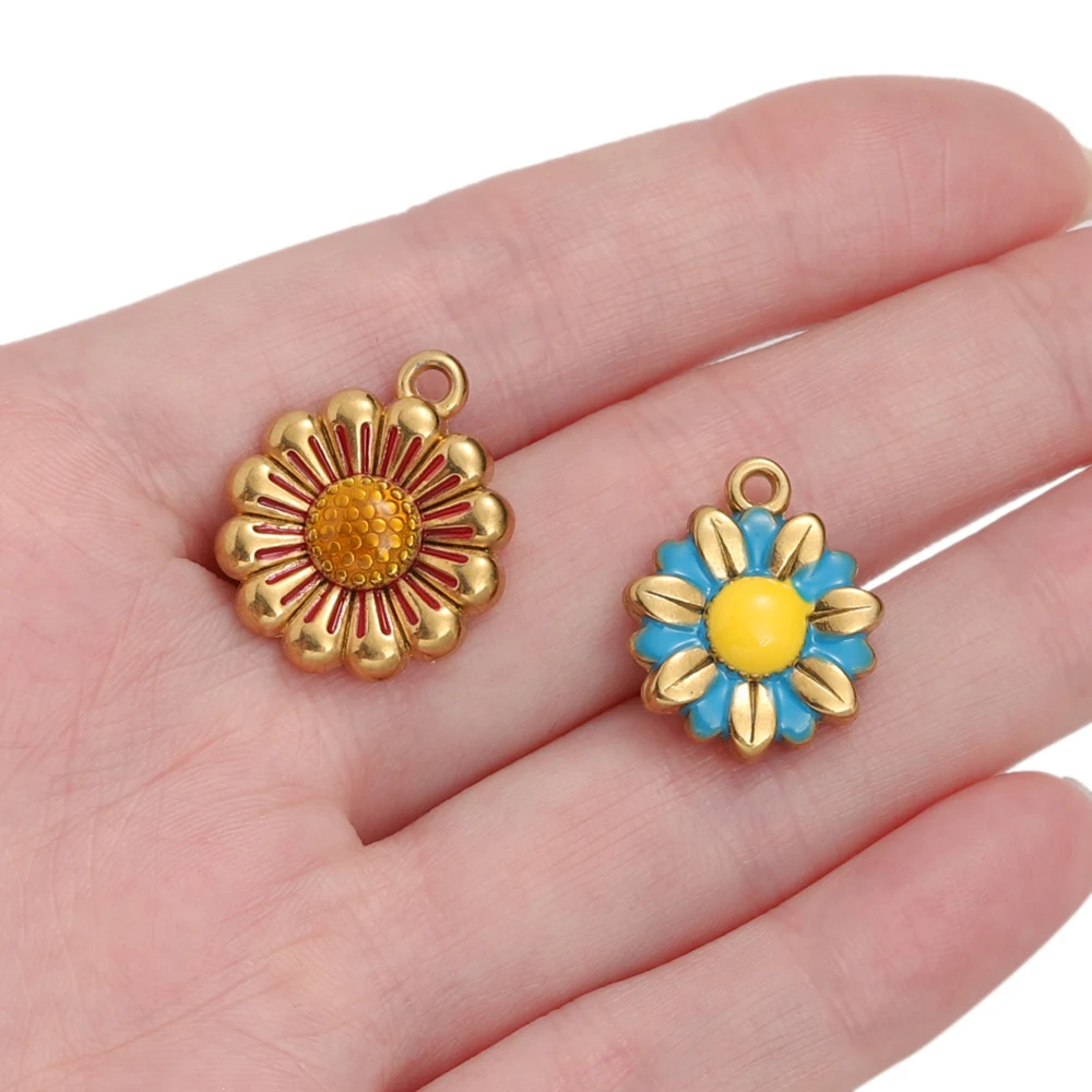 2 ピース/パックステンレス鋼 304 菊の形の花のペンダント DIY ブレスレットネックレスジュエリーメイキングアクセサリー