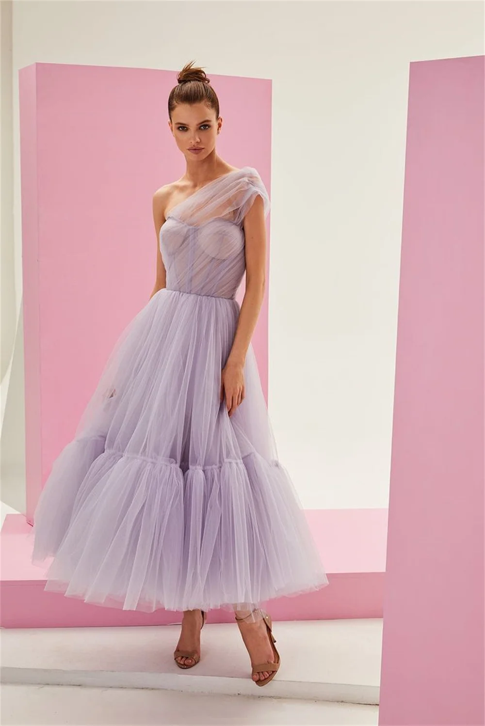 Amanda Sexy One Shoulder Knee Lenght Prom Dress 2023 Ball Gown Tulle فساتين مناسبة رسمية Sweet Lavender Vestidos De Noche