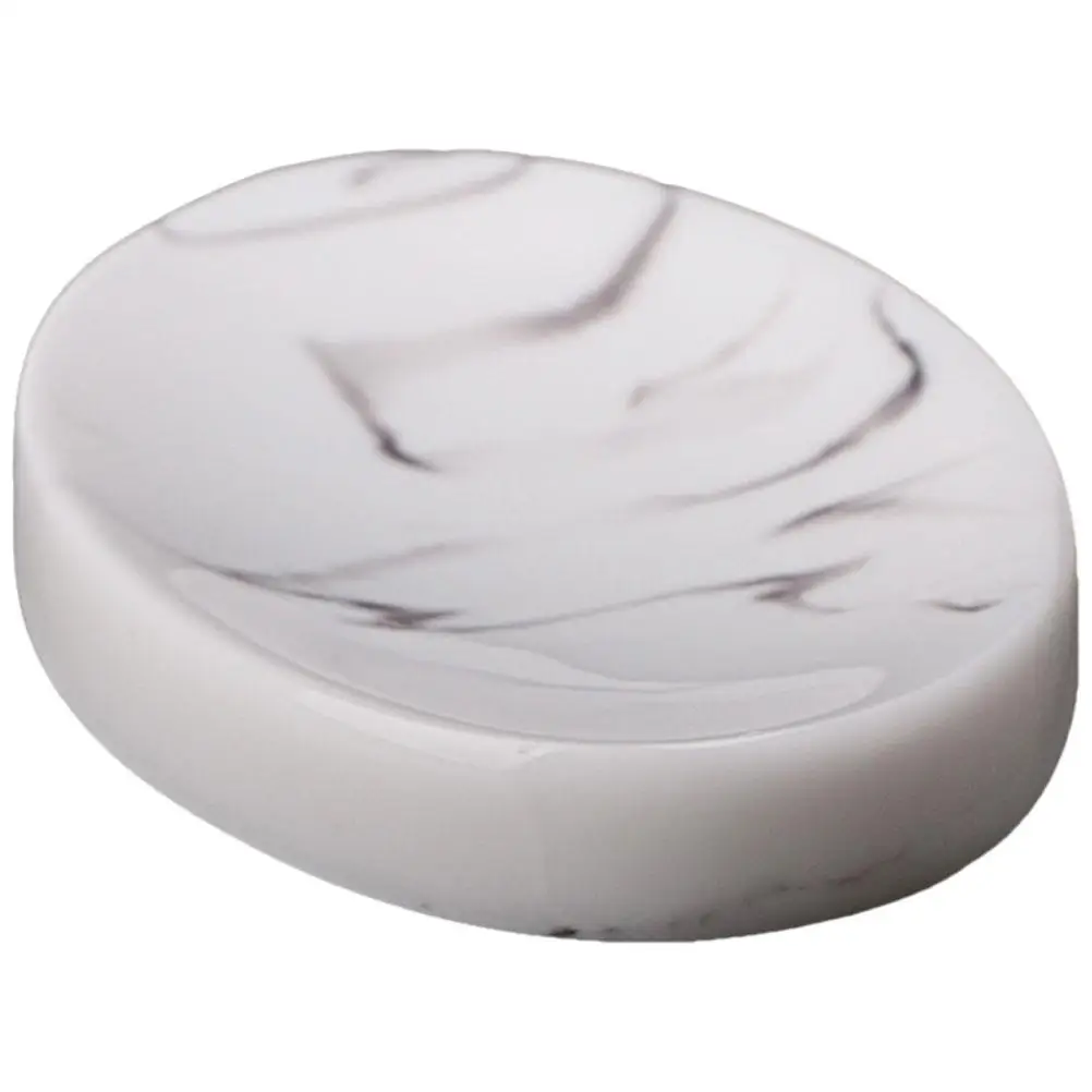 

Marble Soap Dish Tray Holder Container Bar Dishes Bathroom Decorative Round Resin White Pattern Non Slip Draining
