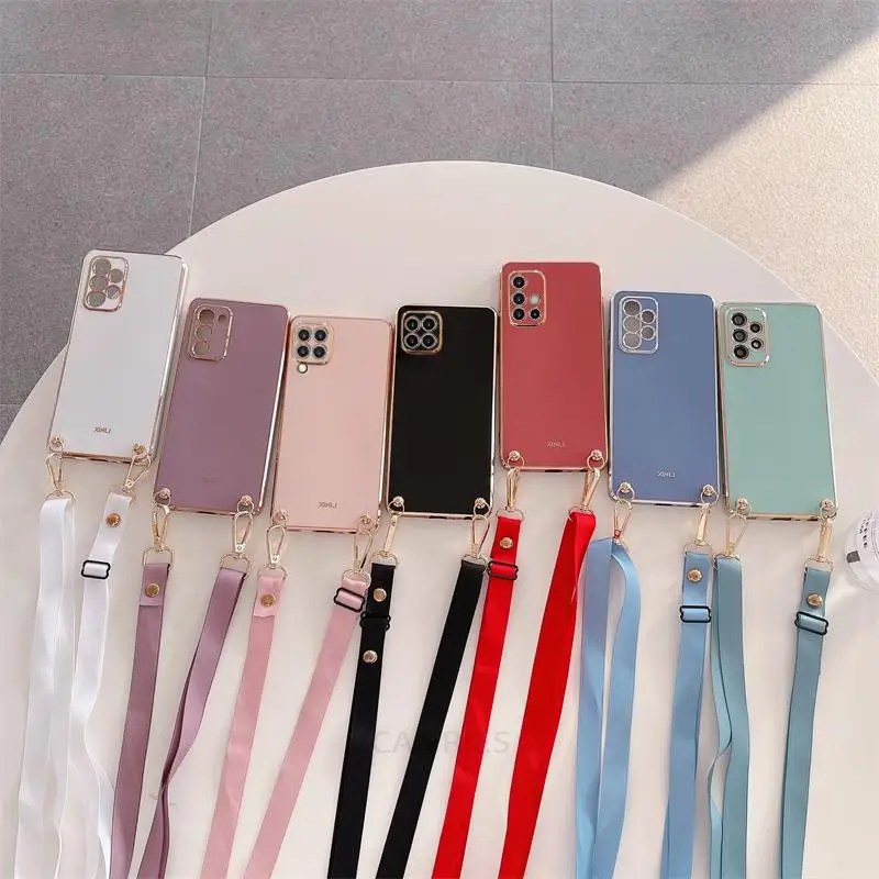 A 51 71 12 22 Plating Crossbody Lanyard Cord Case For Samsung Galaxy A51 A71 A12 A22 4G 5G A31 A21S Silicone Cover M31 M33 M53