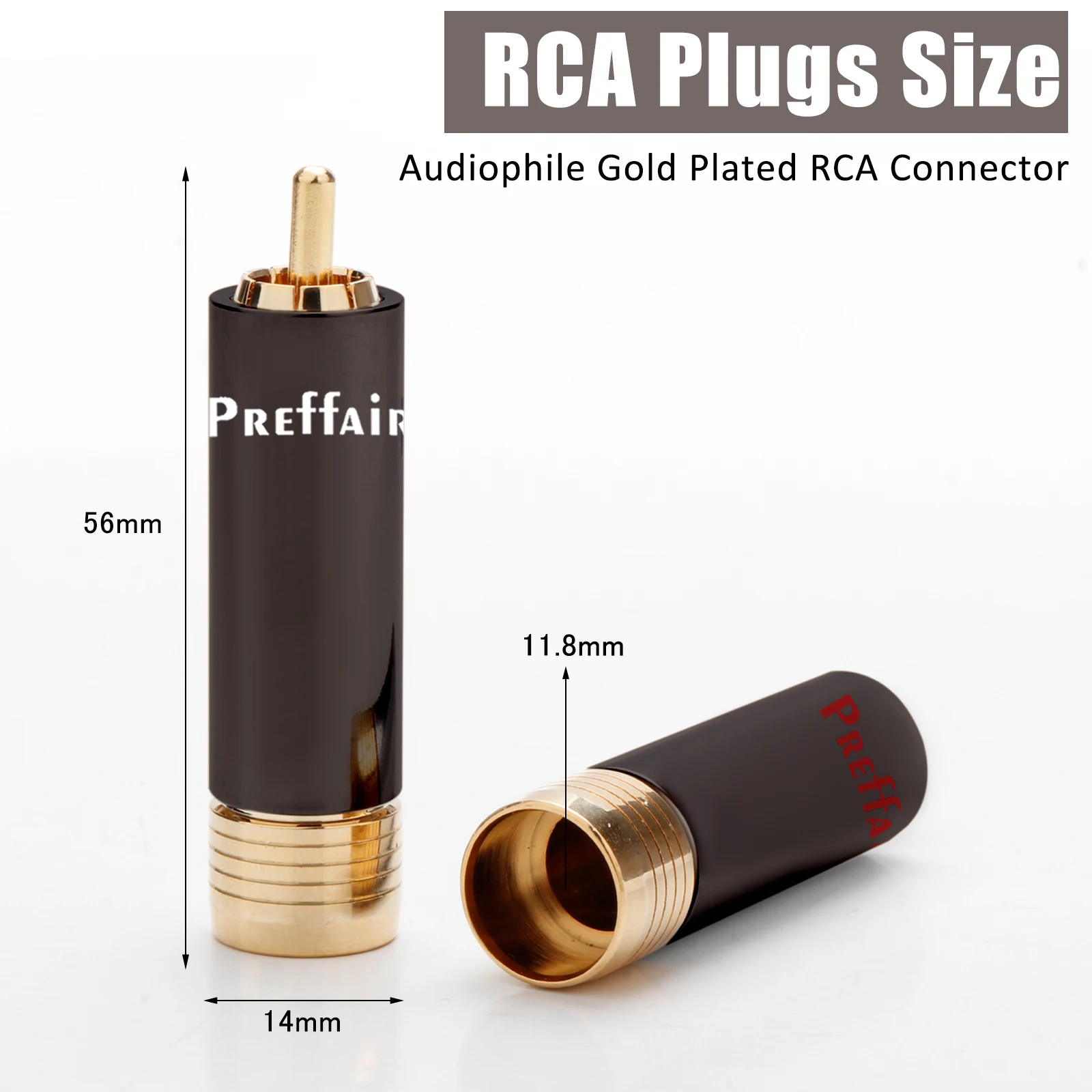 Preffair 24K pozłacany przewód złącze RCA męski wtyczka RCA Adapter Audio wtyczka głośnikowa Pigtail do kabla 11mm