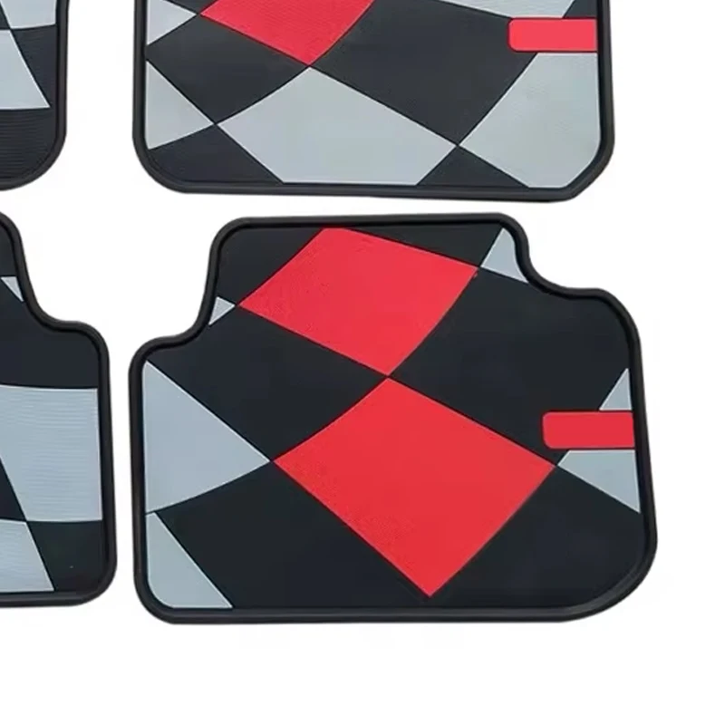 High Quality Rubber material Floor Mat Red Checkered JCW Style Clubman Mini  Cooper F56 F57 (4PCS/SET)