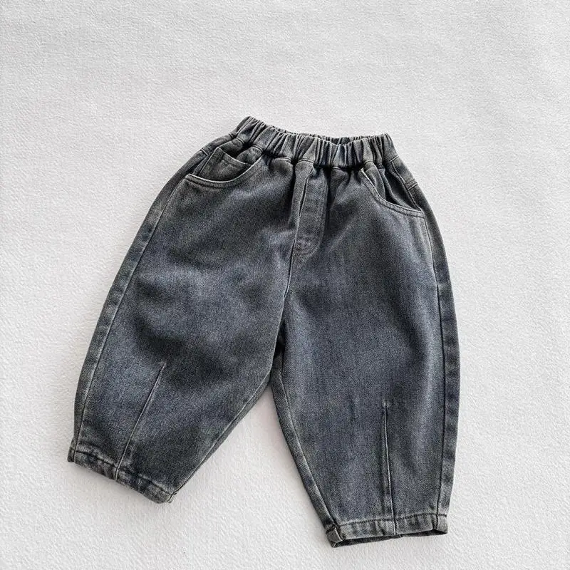 

2025 Autumn New Children Denim Trousers Solid Boys Vintage Casual Pants Fashion Girls Loose Jeans Kids Harem Pants Baby Clothes