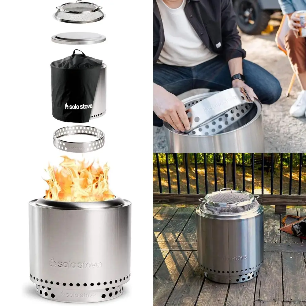 

Smokeless Fire Pit Kit for 2-4 People - Portable Backyard Bundle with Stand, Shield, Lid, Shelter, Ideal for Outdoor Gatherings