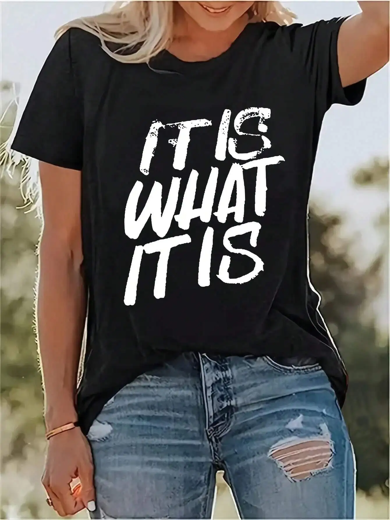 

Plus Size Casual Tee Featuring It Is What It Is Phrase For Effortless Plus Size Style