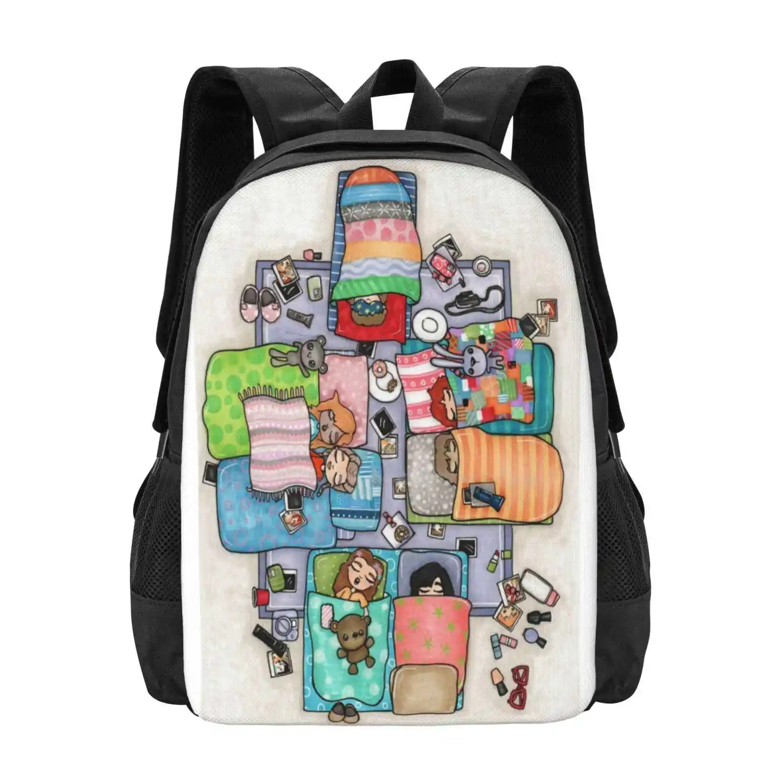 Slumber Party School Bags For Teenage Girls Laptop Travel Bags Sleepover Friends Girls Teddy Cute Camera Glasses Torch