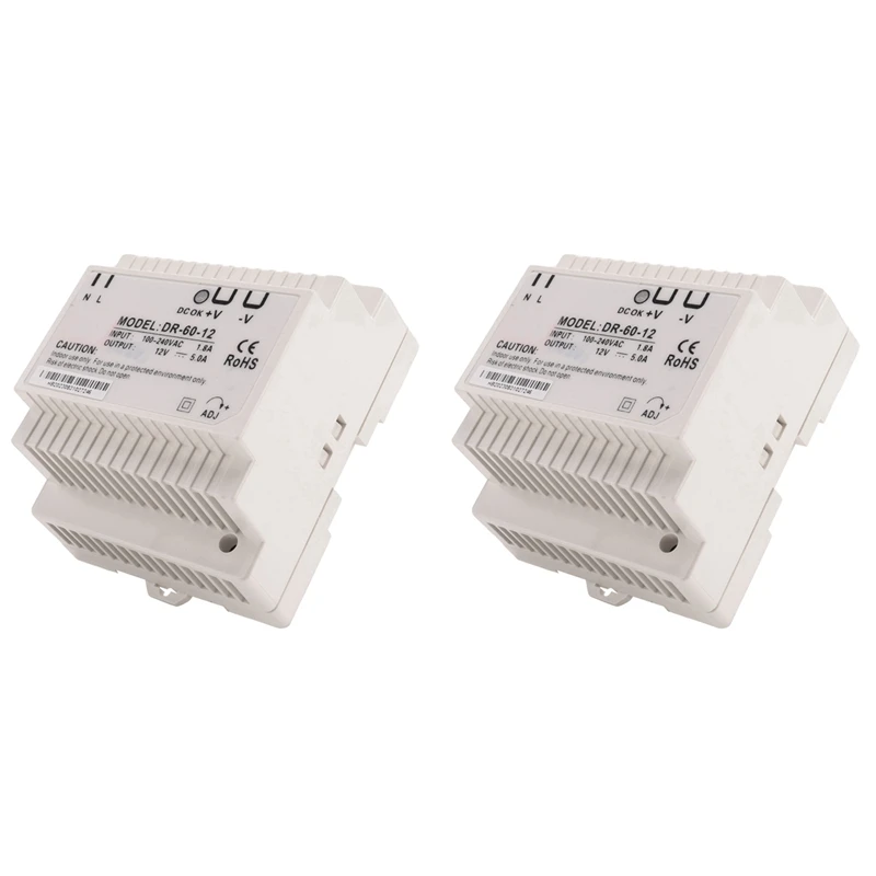 2X DR-60-12 Transformer 12 Volt 5 Amp Industrial Din Rail Power Supply 220V Ac To 12V Dc Power Supply(12V)