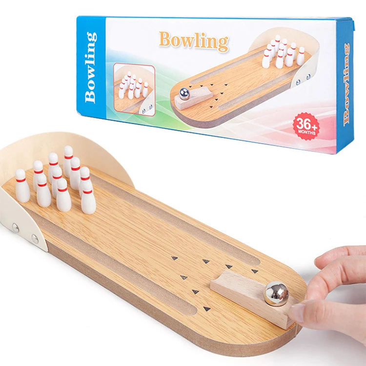 Mini Wooden Portable Bowling Game Funny Desktop Toy Sets for kids and children