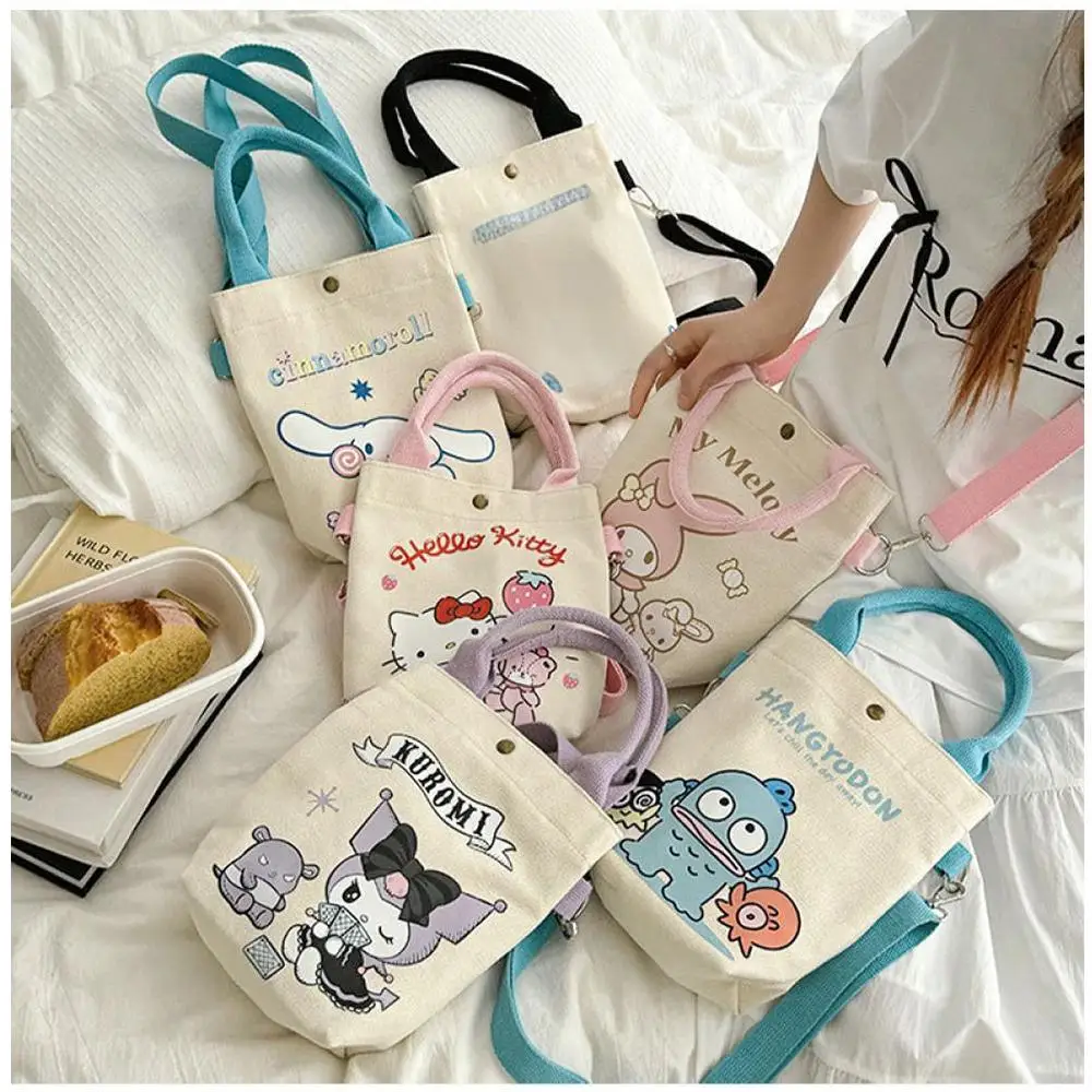 

Miniso Womens Printed Canvas Bag Hellokity Cinnamoroll Kuromi Hangydon Womens Handbag Portable Casual Fashion Shoulder Bag Gift