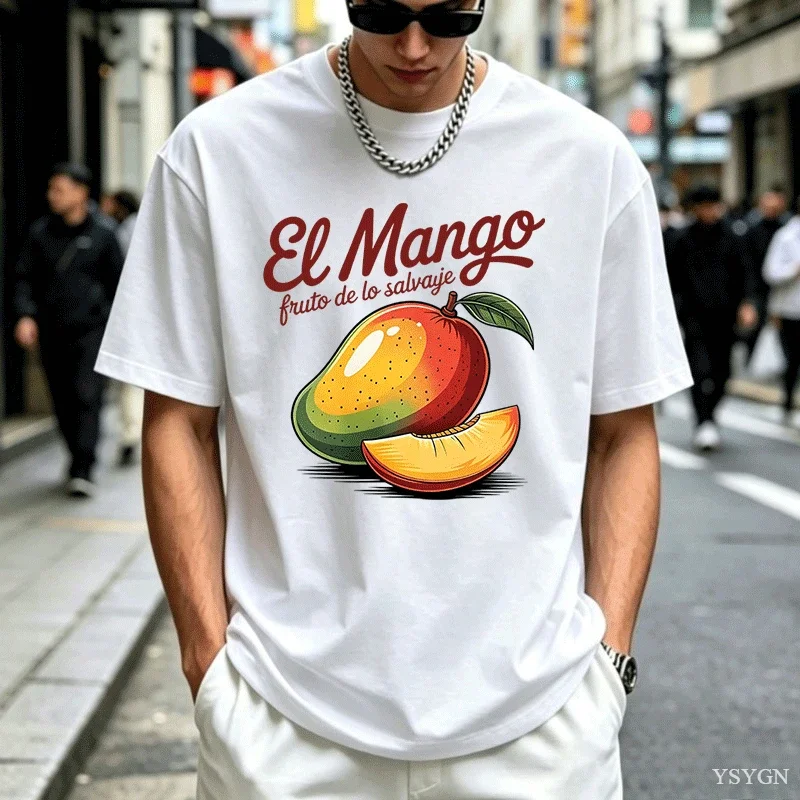 El Mango Spanish Tropical Fruit Graphic T Shirt Men Women Vintage Retro Slice Print Tee Cotton Loose Latino Summer Casual Tops