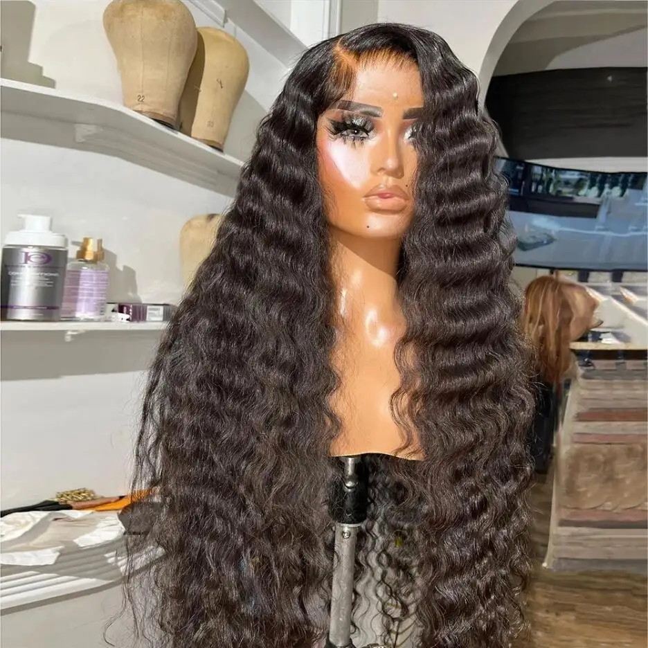 Peruca dianteira do laço onda profunda sem cola para mulheres, peruca marrom longa, cabelo de bebê, resistente ao calor, pré-arrancado, macio, 180 densidade, natural, 26 in