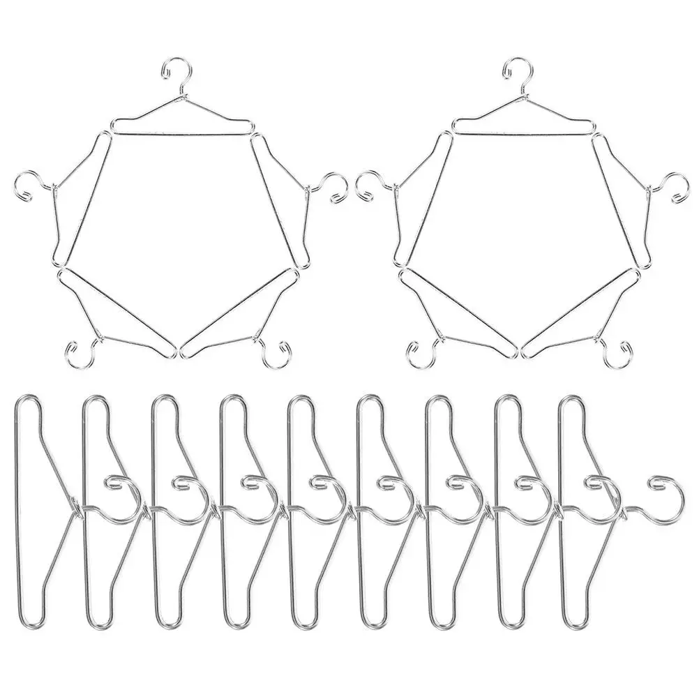 20Pcs Miniature Metal Clothes Hangers Small Garment Rack Baby Accessories Portable Compact Tiny Hangers for Dollhouse Wardrobe