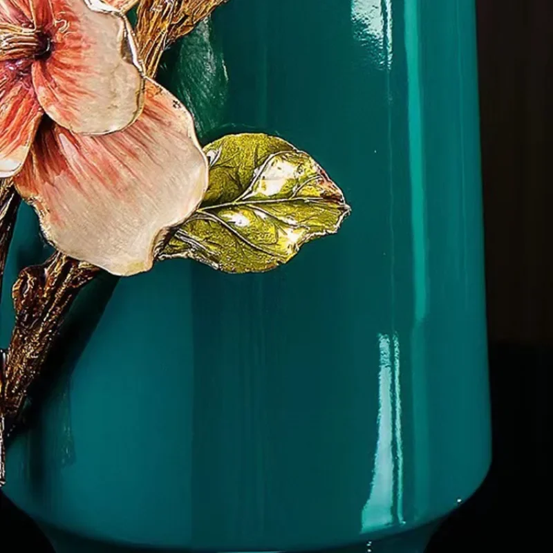High-end enamel color, living room flower arrangement entrance, new Chinese style, decorative art, ceramic vase ornament.