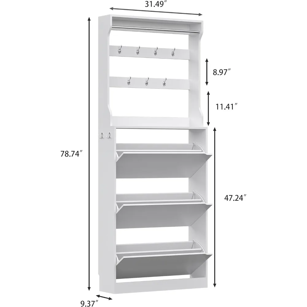 خزانة الأحذية لخزانة الأحذية للمدخل مع 3 أدراج قابلة للطي، خزانة أحذية ضيقة قائمة بذاتها، خشب طويل القامة #2