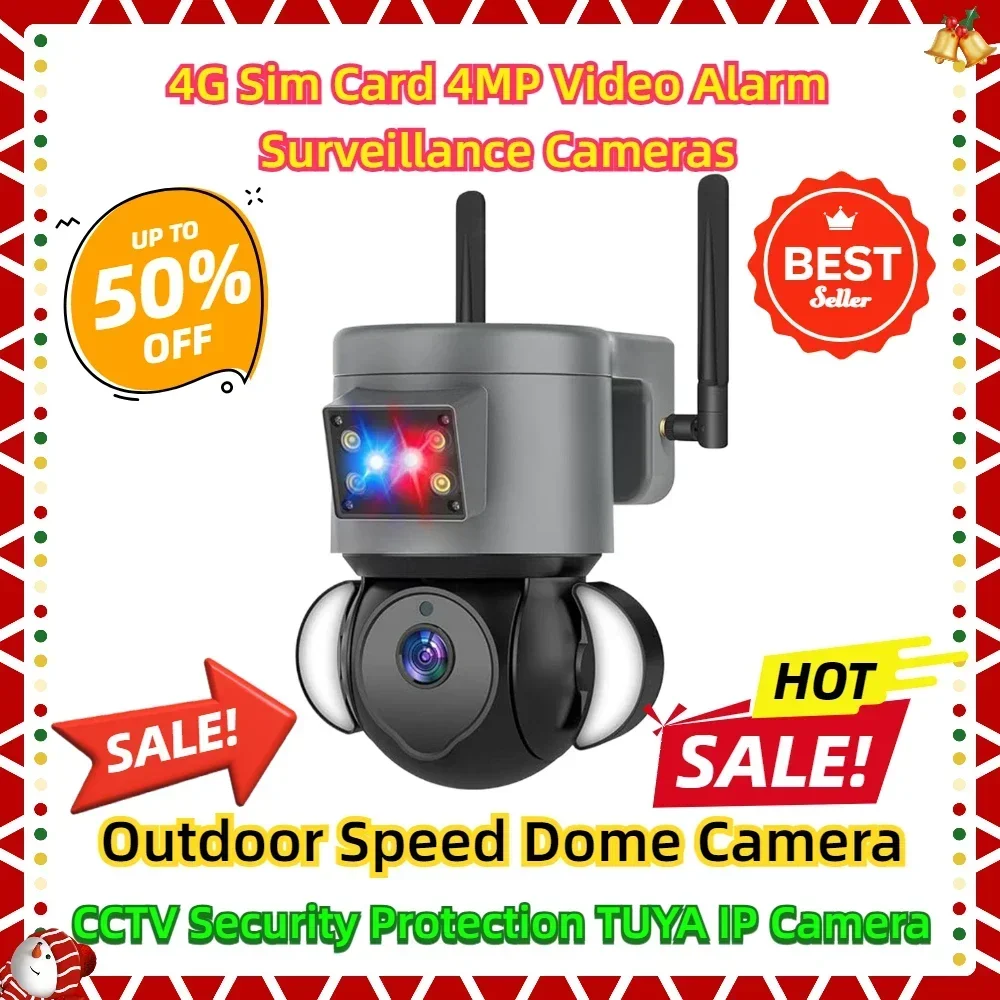 4G Sim Card 4MP Video Alarm Surveillance Cameras Outdoor Speed Dome Camera CCTV Security Protection TUYA IP Camera