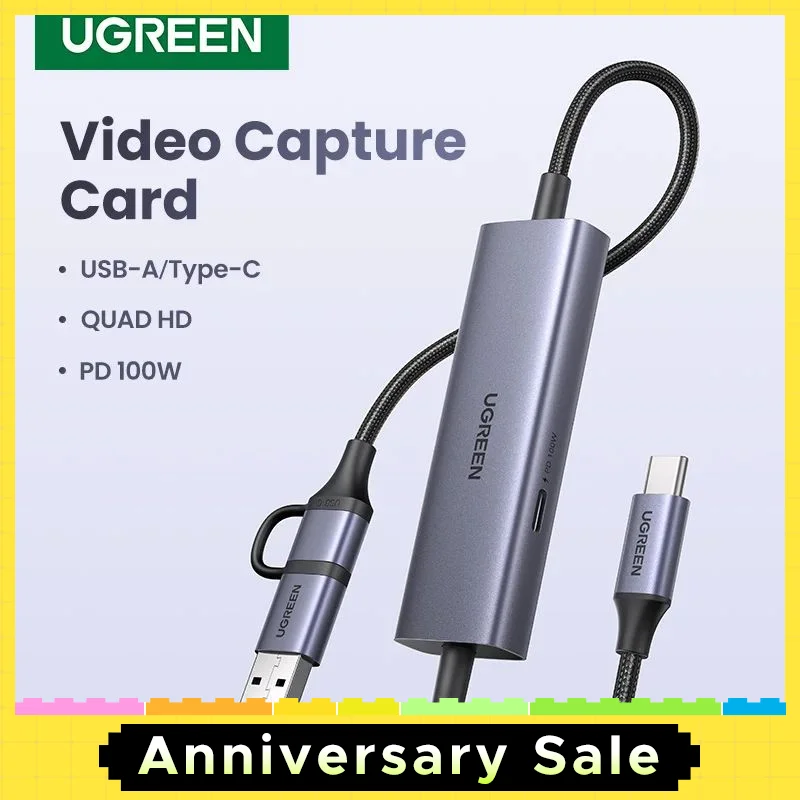 UGREEN Video Capture Card 4K HDMI to USB/USB-C Mobile Game Live broadcast Capture Card for PC Camera Live Stream Record Meeting