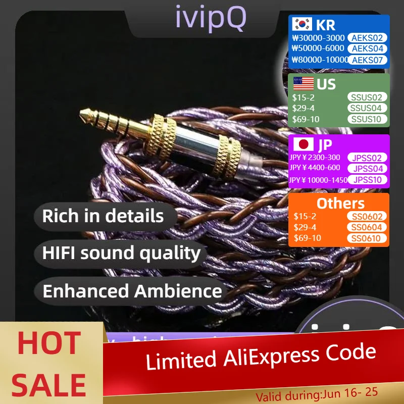 

ivipQ-536 6-жильный кабель для обновления наушников HIFI с 0,78 2PIN/MMCX/Recessed-0,78 2-контактный, подходит для AKG M5larla кабель 2pin кабель для iem кабель 4.4 2 pin cable кабель для наушников