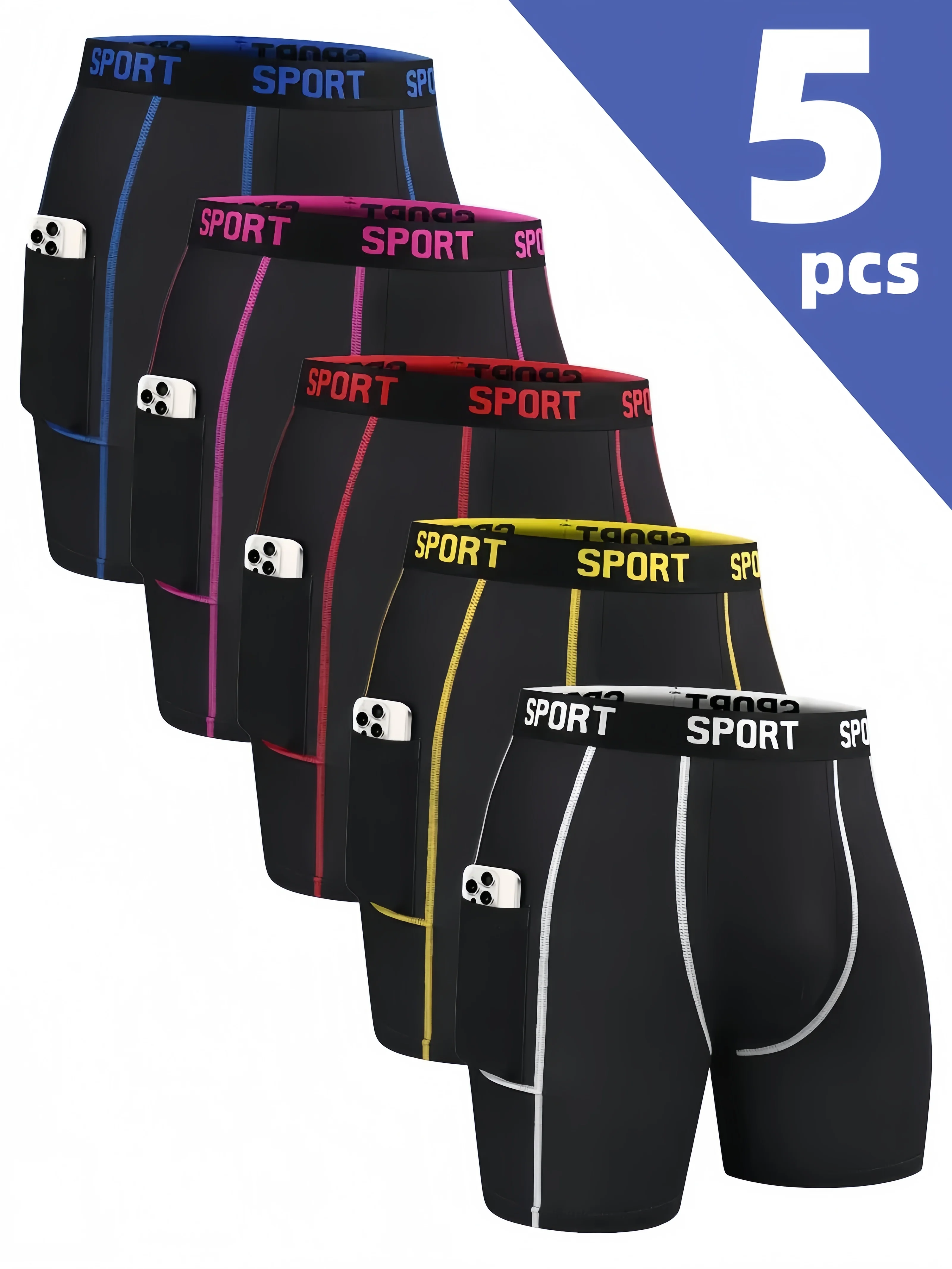 

5pcs Men'S Solid Color Long Boxer Briefs - Breathable, Quick-Dry & for All Seasons, Flat Corner, Wear-resis