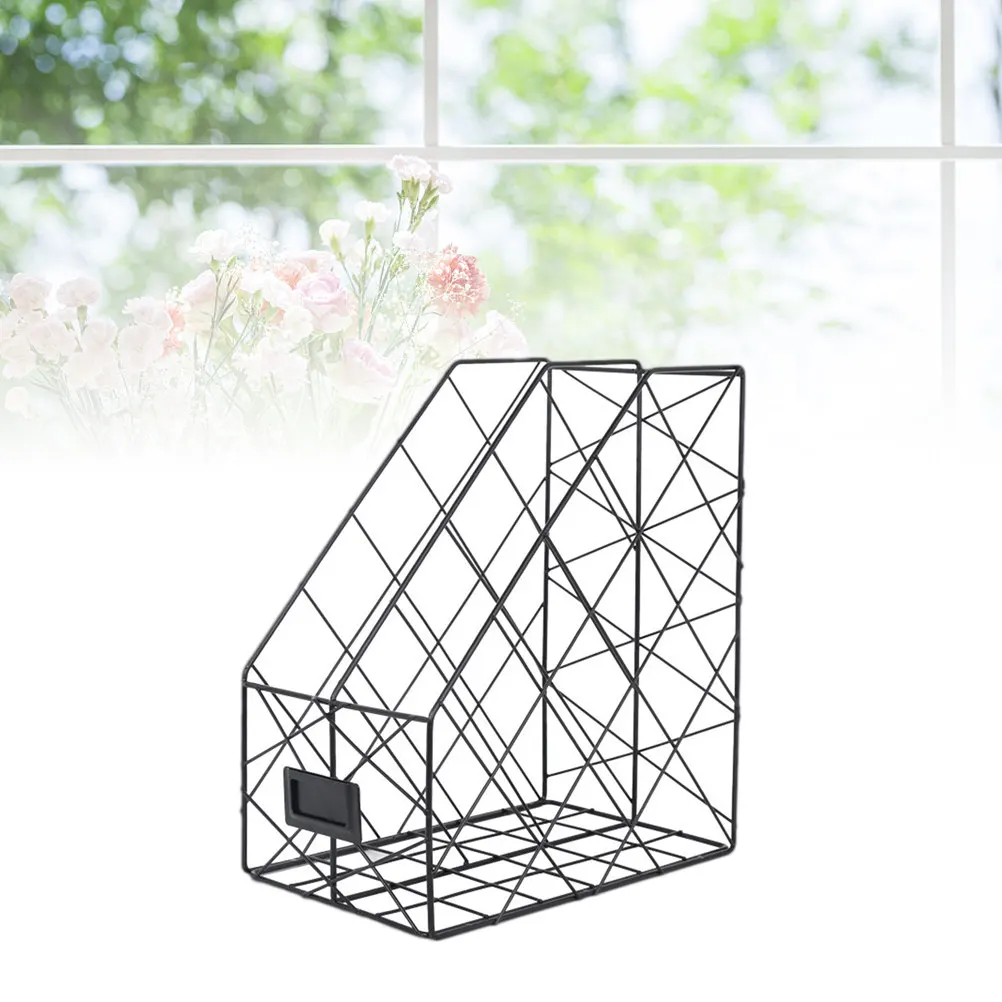 

Desktop File Organizer Black Nordic Style Hollow Iron Grid Document Storage Rack Magazine Book Holder Desktop Office Accessories