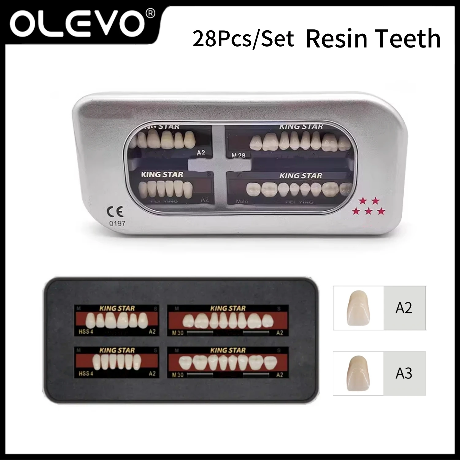 Dental Plastic Steel Teeth A2/A3 Replacement Dentures Temporary Implant Teeth full Mouth Upper and Lower Resin Teaching Model