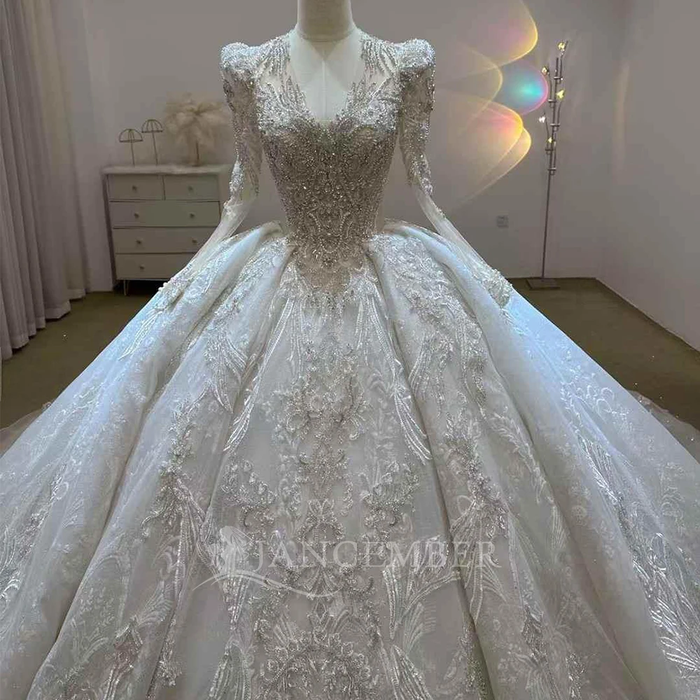 Vestidos De Novia reales con cuello en V, Vestido De Novia De Organza De manga larga hecho a medida, Vestido De Novia personalizado para mujer