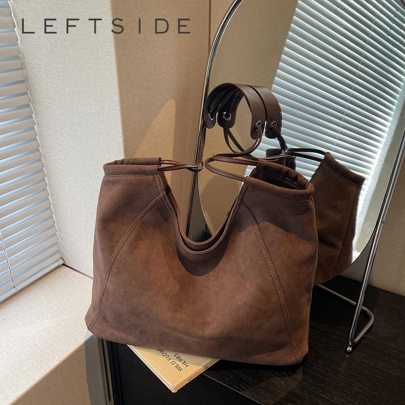 

LEFTSIDE Women's Brown Faux Suede Shoulder Bag Tote Purse Matching Black Leather Jacket Vintage Boho Chic Handbag for Daily