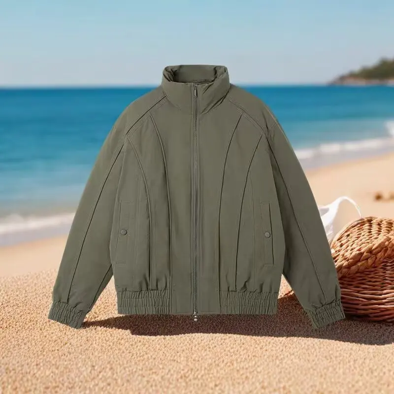 

Winter Thiened Fce Lined ort Cotton Jaet Stand Collar Warm Faionable Men's Outerwear Stand Fit Long Sve Zipper