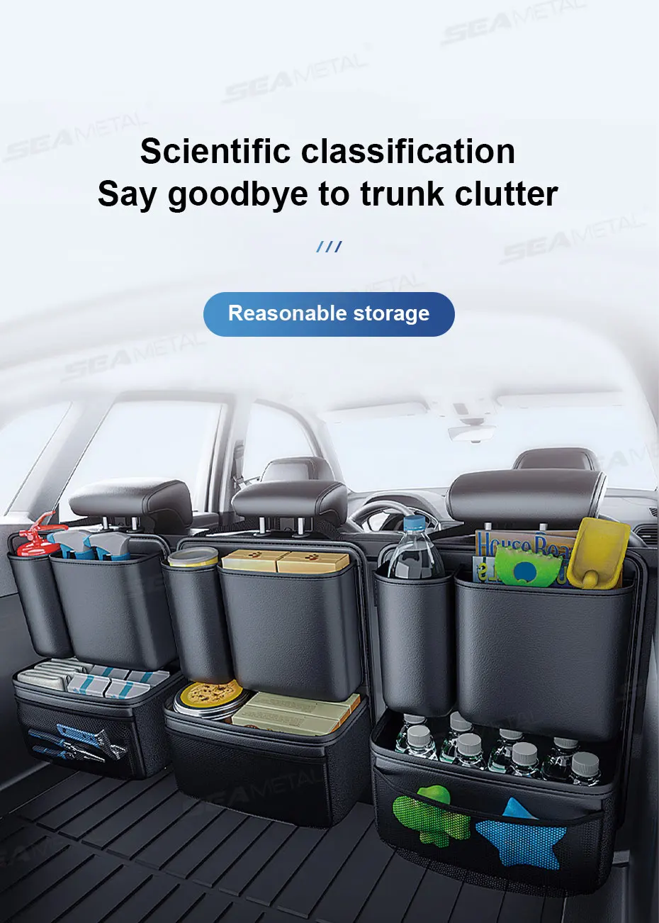SEAMETAL Auto Stamm Pu Leder Lagerung Tasche Innen Auto Rücksitz Tasche Große Kapazität Hängen Organizer Für SUV Limousine Fließheck – Detail 4