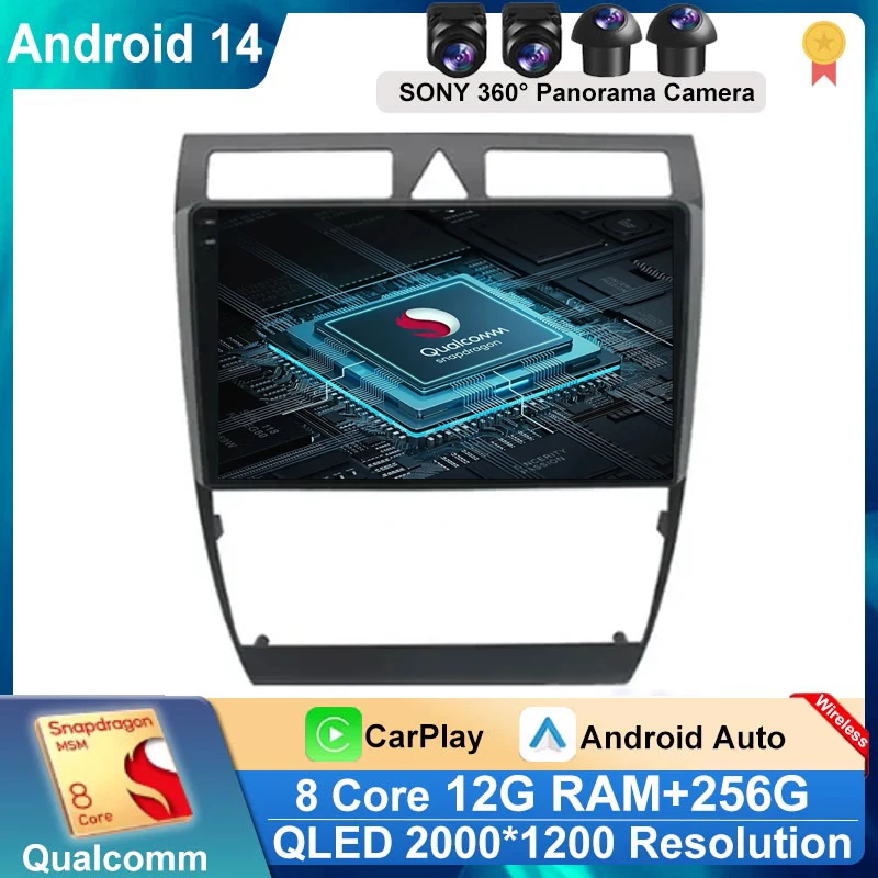 Android 14 2 Din Voor Audi A6 C5 1997 - 2004 S6 2 Rs6 1 Auto radio Multimedia Videospeler Carplay Navigatie Gps 4G DVD Head Unit 