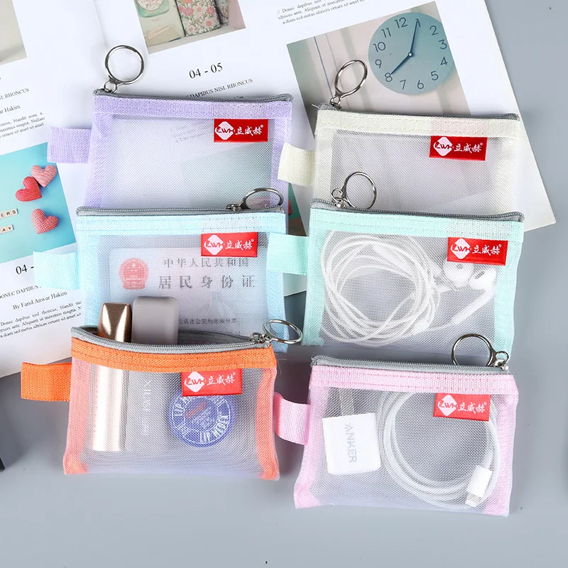 New Candy Color Transparent Mesh Storage Bag Credit ID Card Bag Portable Mini Coin Bag Lipstick Earphone Key Date Line Organizer