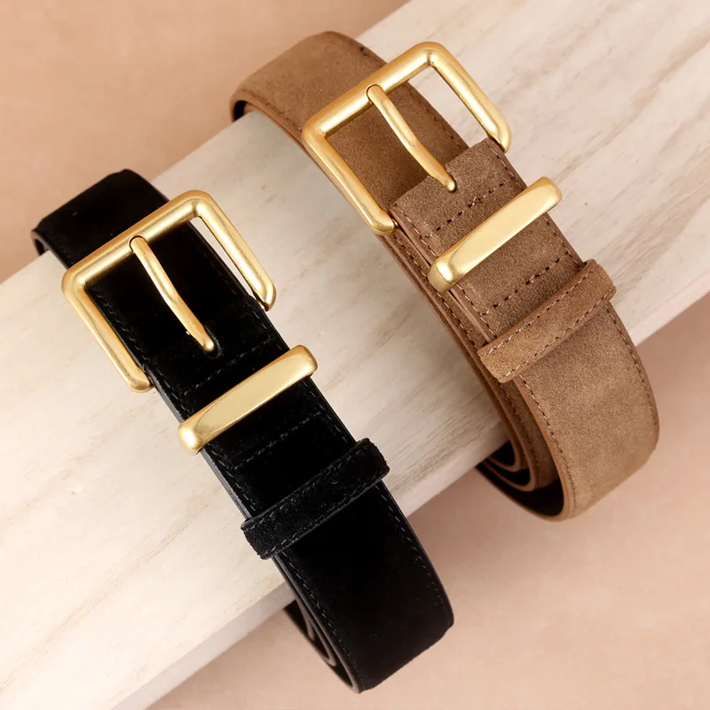 

New style genuine leather women's cowhide velvet belt with fashionable casual buckle for women's casual wear leather belt