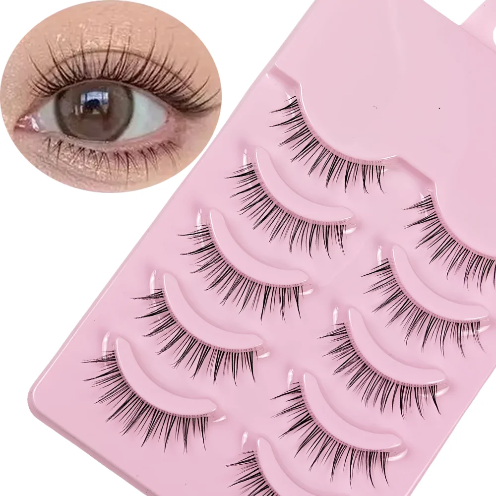 Anime Manga False Eyelashes 5 Pairs Pack - Natural Slim Fluffy Pointed Doll Lashes