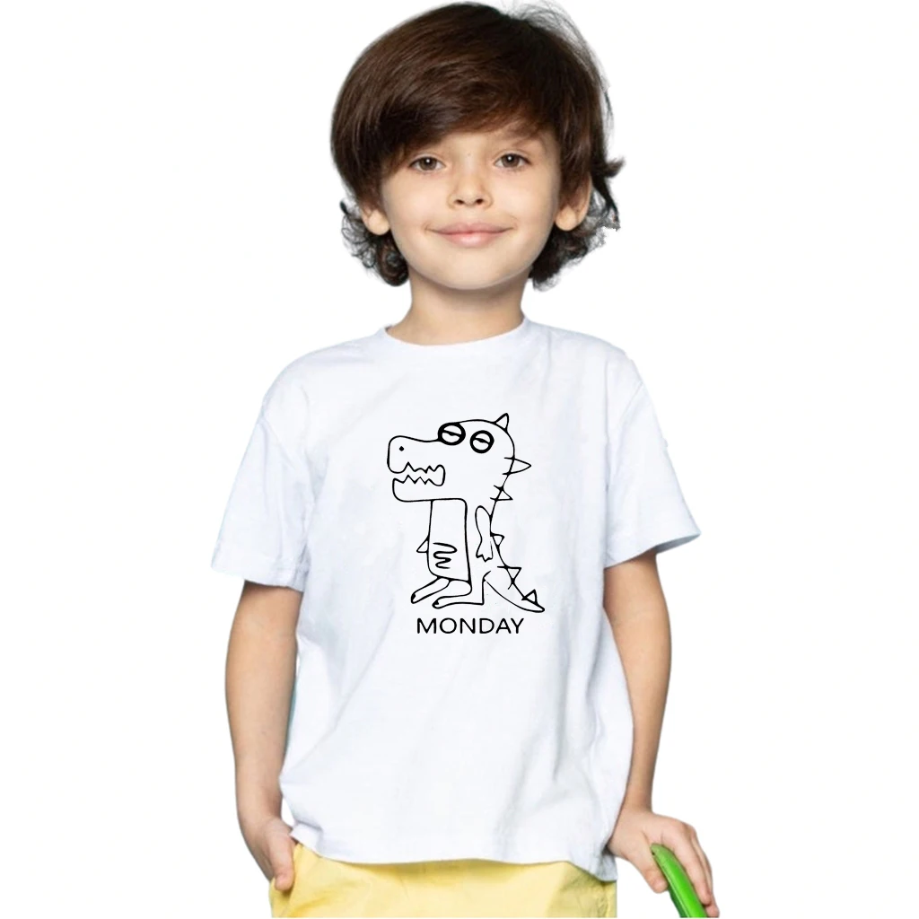 Dinosaur T-Shirt for Kids, 100% Cotton Cartoon Print Short Sleeve Top Summer Baby Boy Girl Clothes, Cute Toddler Tee Boys Girls