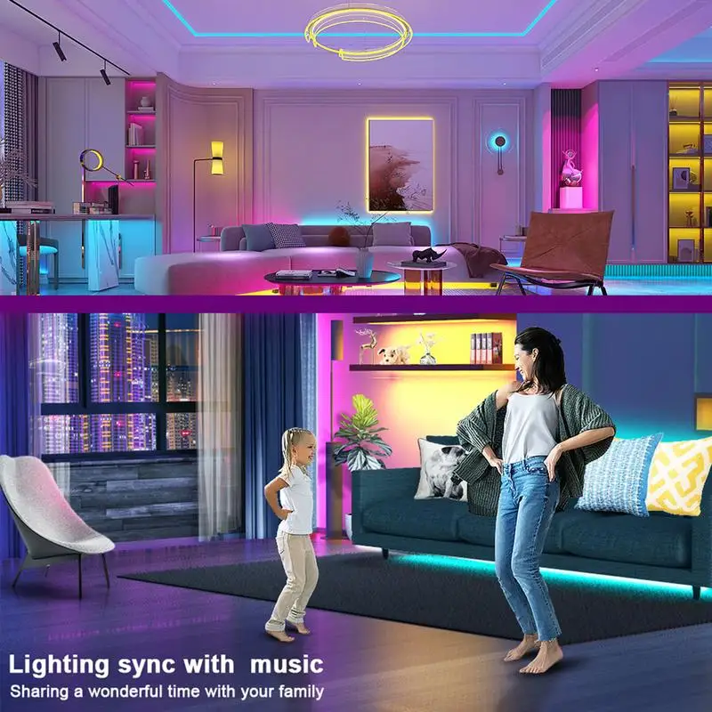 

Smart LED Lights 16.4 Ft APP Control Color Changing LED Lights Adjustable Brightness Timing Function LED Strip Lighting For