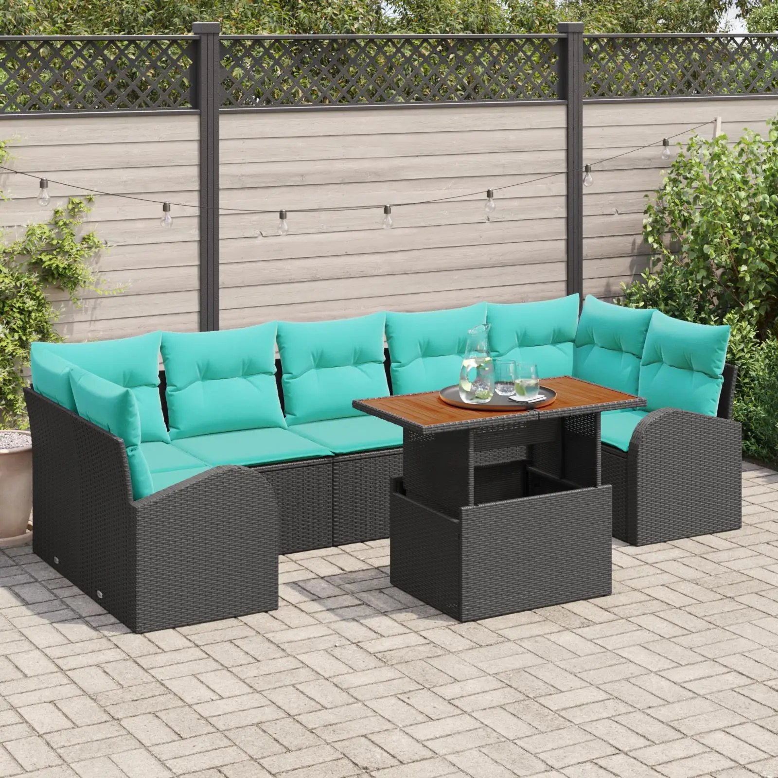 

8 Piece Outdoor Garden Sofa Set with Cushions Black Wicker Rattan Furniture Comfortable Seating for Patio Balconies and Decks