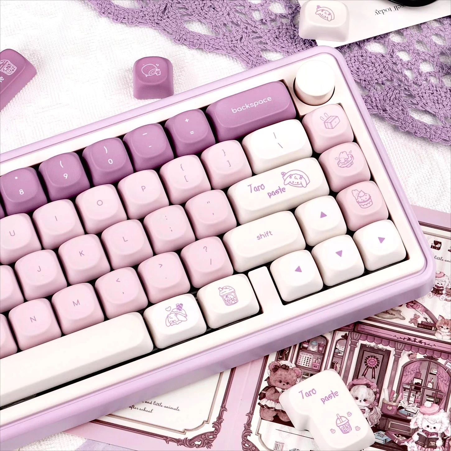 Conus Rabbit Theme MOA Key Cap Kit PBT 136 Key Cute Purple Key Cap Compatible with 60/64/84/98/108 Mechanical Keyboard