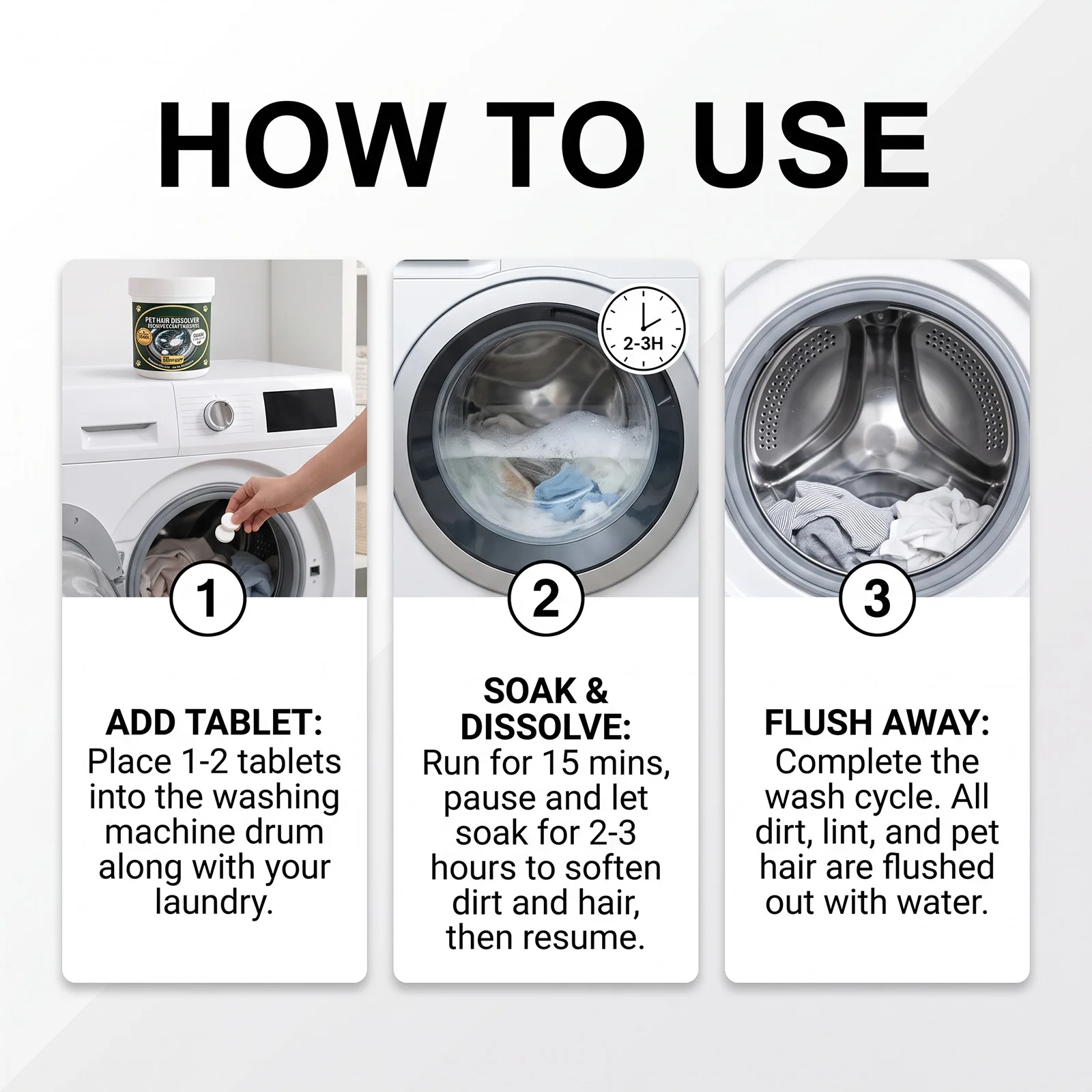 Haustierhaar-Entferner Brausetabletten Zersetzen Schmutz, Mildern Gerüche, Entfernen Tierhaare und -schuppen von Stoffen, Brausetabletten für die Wäsche – Detail 13