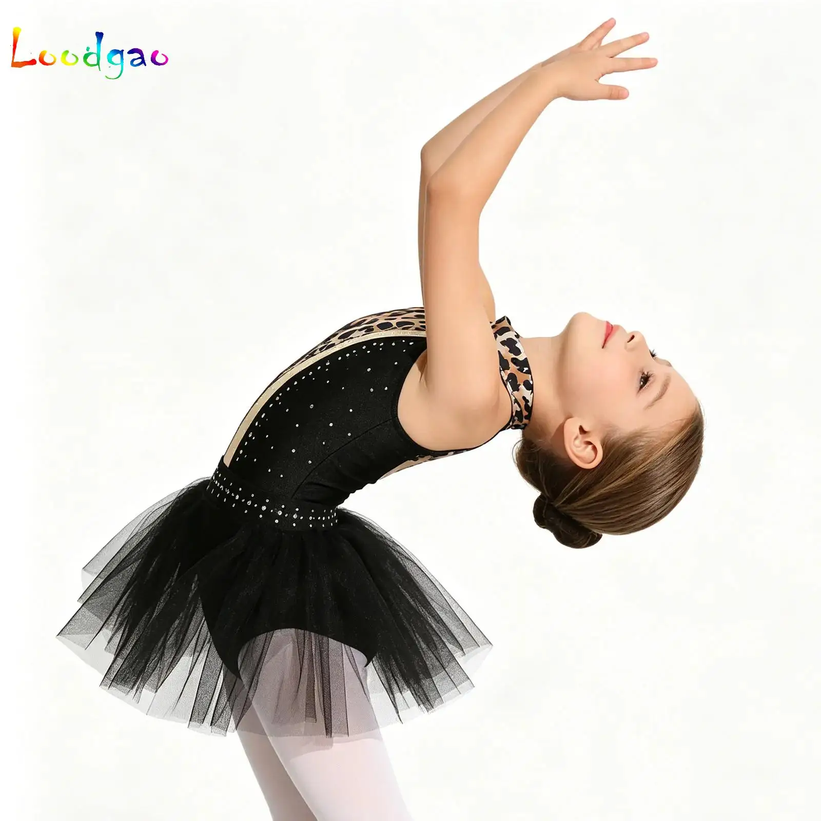 

Kids Girls Leopard Print Jumpsuit Ballet Latin Figure Skating Dance Mesh Tutu Dress Carnival Halloween Caveman Cosplay Clothes