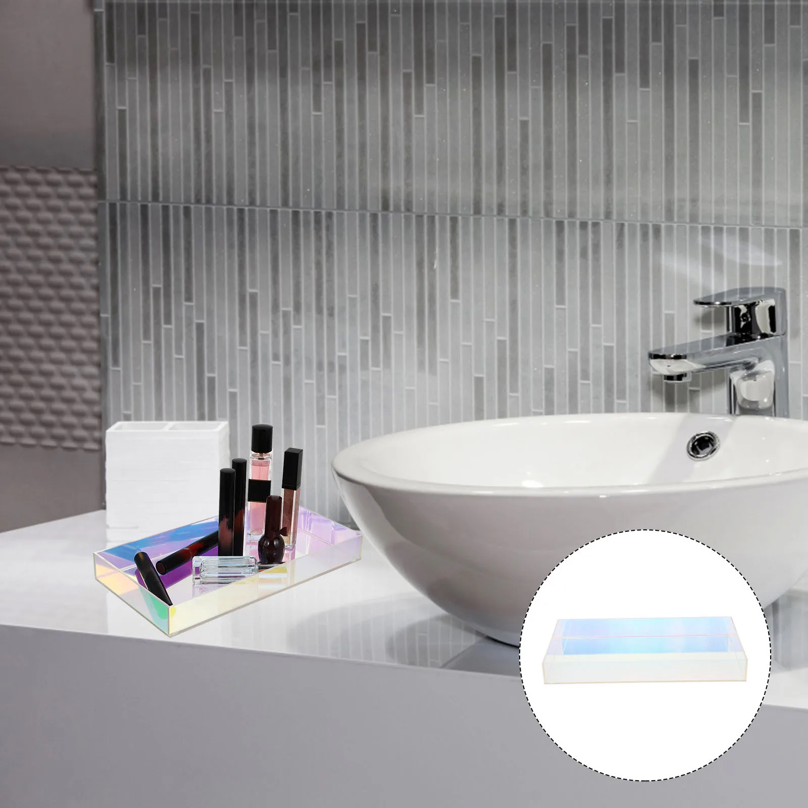 

Acrylic Tray Small Clear Decorative Storage Tray Desktop Organizer for Jewelry Makeup Cosmetics Dresser Bathroom Living Room