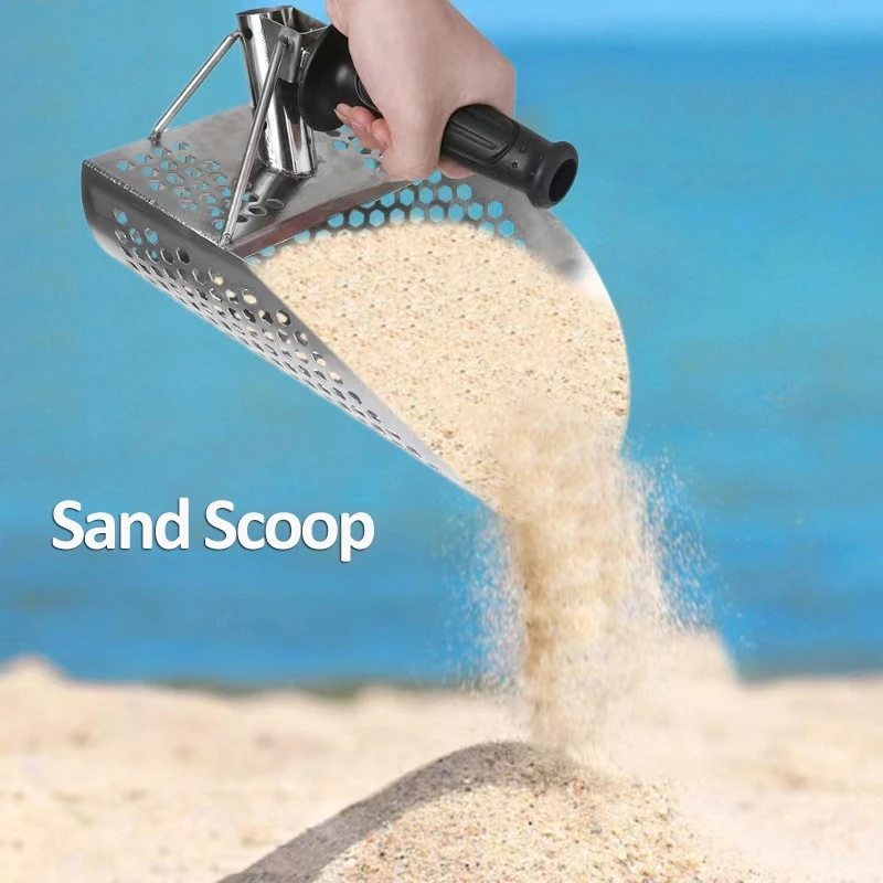 Heavy Duty Stainless Steel Beach Sand Scoop Shovel with Handle for Metal Detecting Treasure Hunting Fast Sifting & Garden Tool