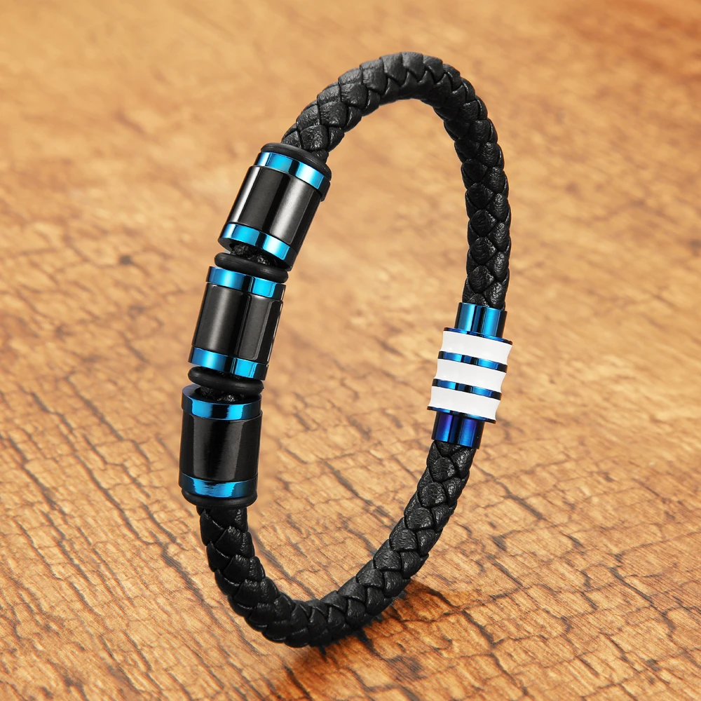 Blue And Black Contrast Woven Leather Cord Bracelet Border Bestseller Men's Stainless Steel Casual Accessories