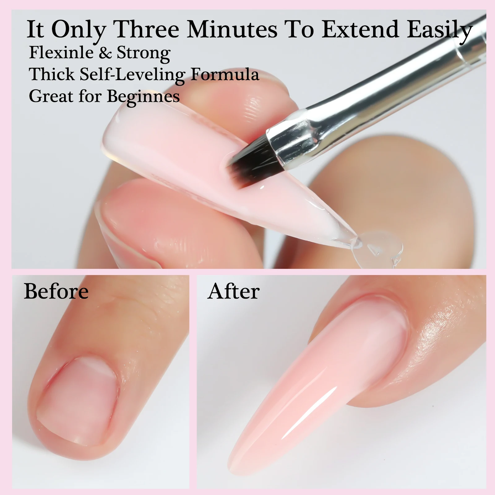150g เจลต่อเล็บเจลลี่สีขาวสีชมพูเล็บอะคริลิค UV LED เจลกึ่งถาวรเคลือบเงาเครื่องมือขยาย