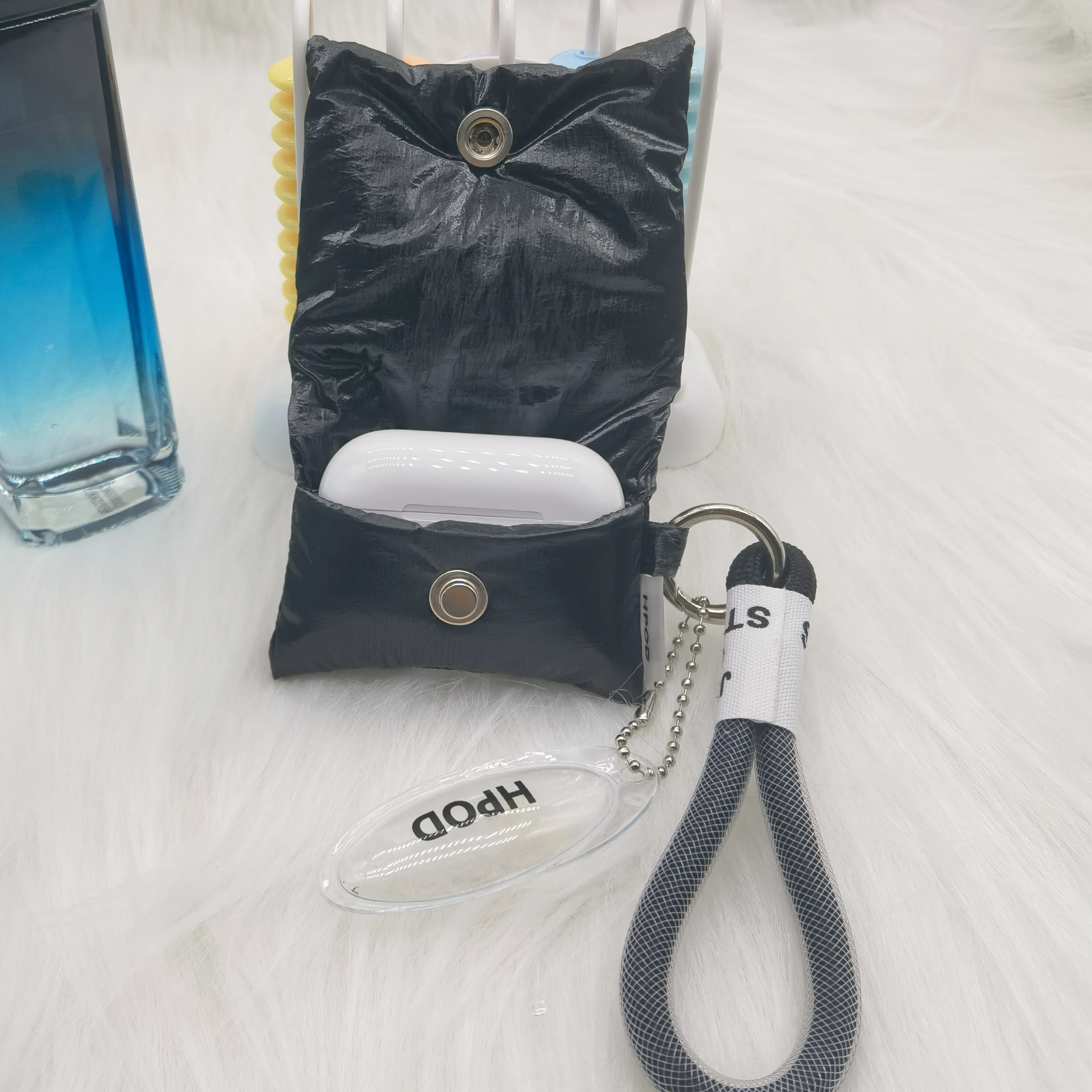 Soft Puffer Jacket Style AirPods Pro Case Cover, Down Cotton Earbuds Bag with Carry Rope for AirPods 3/4, Shockproof Protective