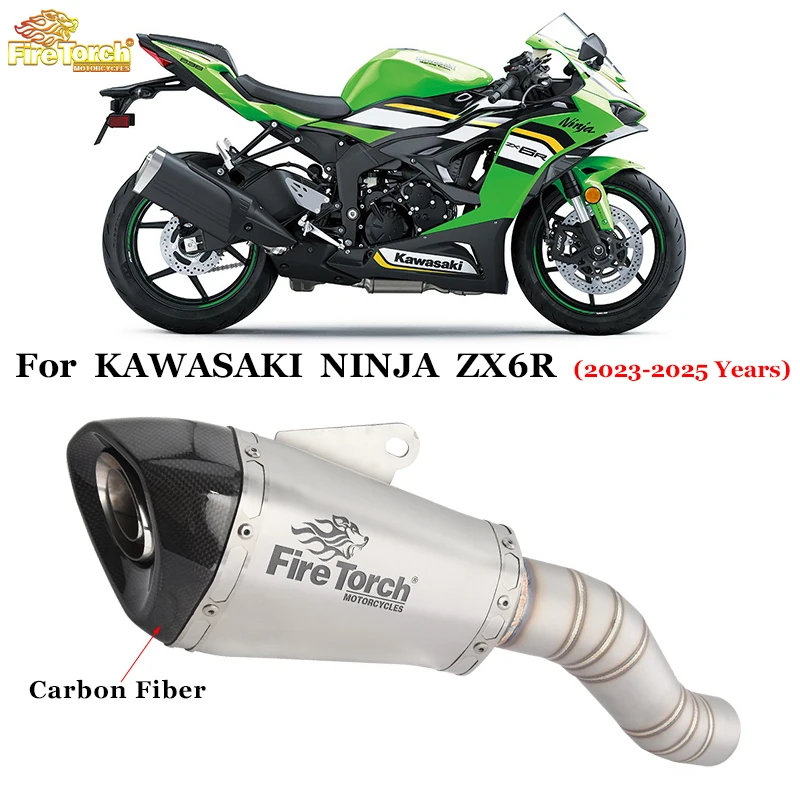 Slip On For Kawasaki ZX6R ZX-6R ZX 6R 2023 2024 2025 Motorcycle Exhaust System Escape Connecting Center Link Pipe Carbon Muffler