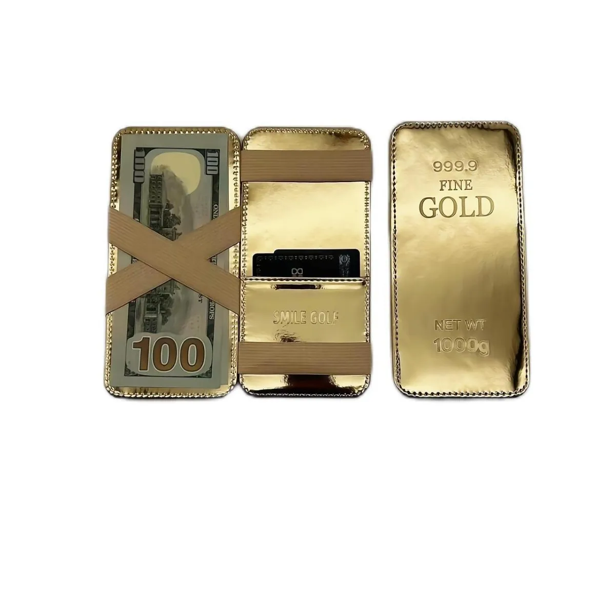 Creative Funny Design Gold Brick Shaped Magic Wallet Long Golden Flip Wallet Banknotes Card Holder Bag Fashion Gift Wholesale