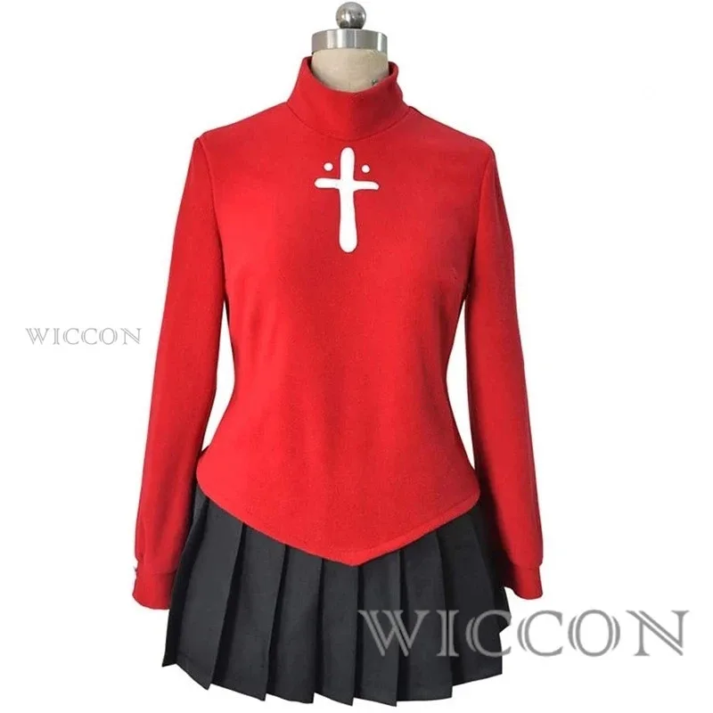 Sky05 Fate Stay Night 토사카 린 코스프레 의상 긴 가발 레드 블랙 스커트 여성용 카니발 슈트 역할 놀이 Halloween99JIu@