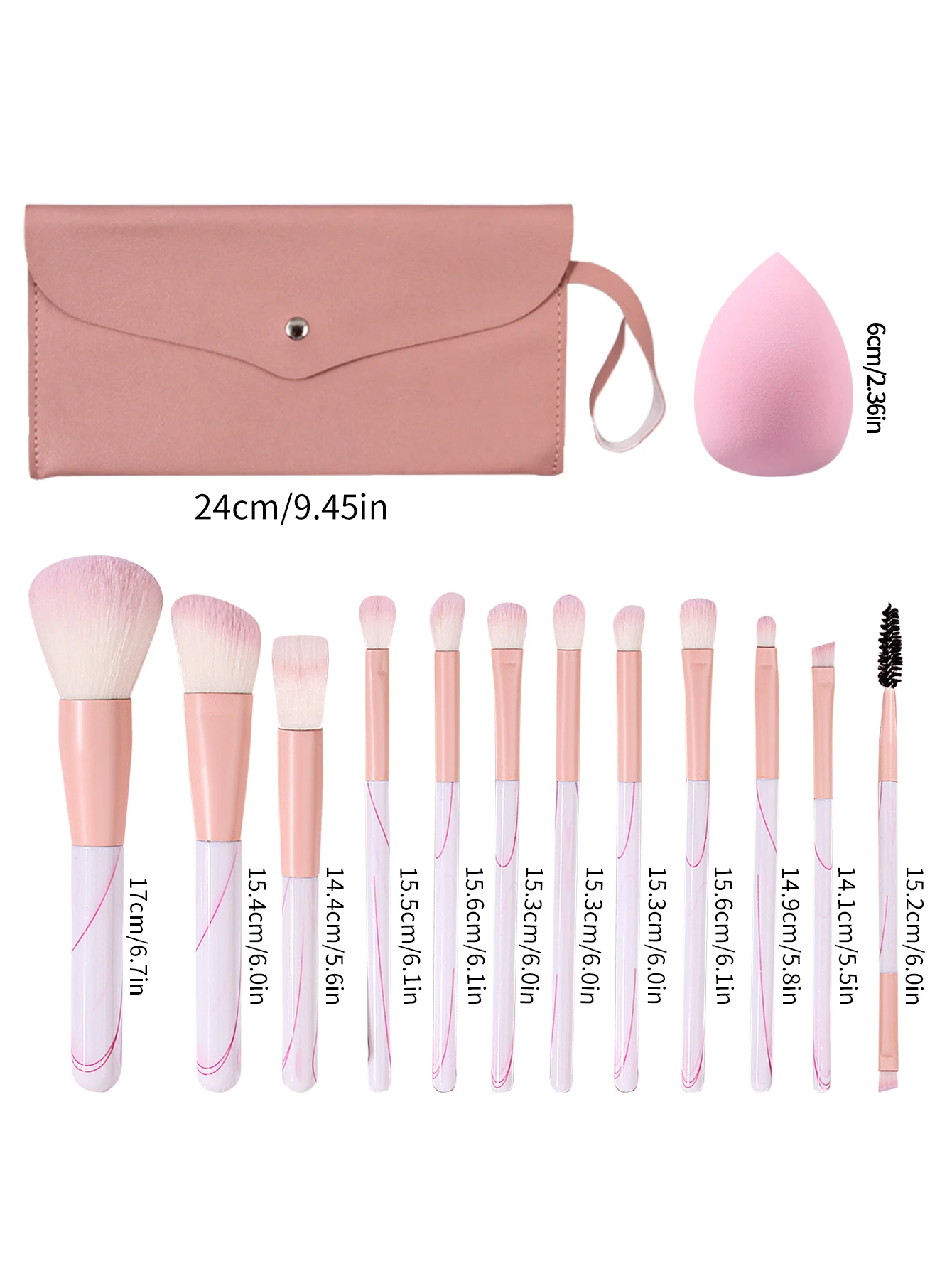 16Pcs Pink Makeup Brushes Set with Storage Bag Beauty Sponge Pad Soft Synthetic Foundation Powder Eyeshadow Cosmetic Tool