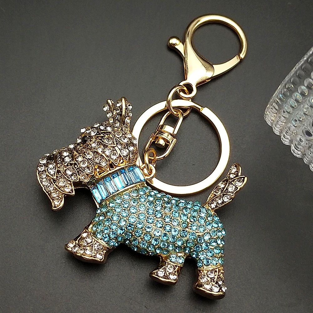 LLavero de perro Terrier escocés para mujeres y hombres, cristal completo, Animal Kawaii, cachorro, bolsa de amigos, dijes, llavero, regalos de joyería