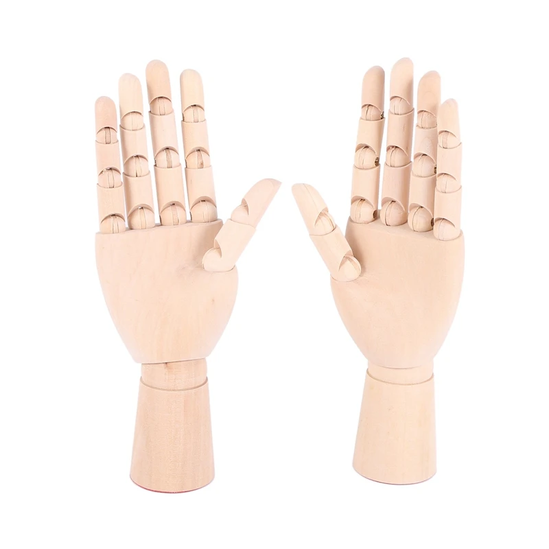 7Inch Wooden Sectioned Opposable Articulated Left/Right Hand Figure Manikin Hand Model For Drawing, Sketching, Painting (Left+Ri