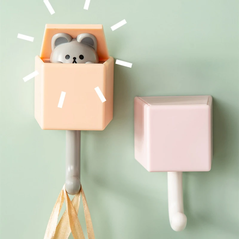 Cartoon Cat Hook Self Adhesive Dormitory Bedroom Door Hangers Hooks Key Umbrella Towel Cap Coat Rack Wall Animal Decoration Rack